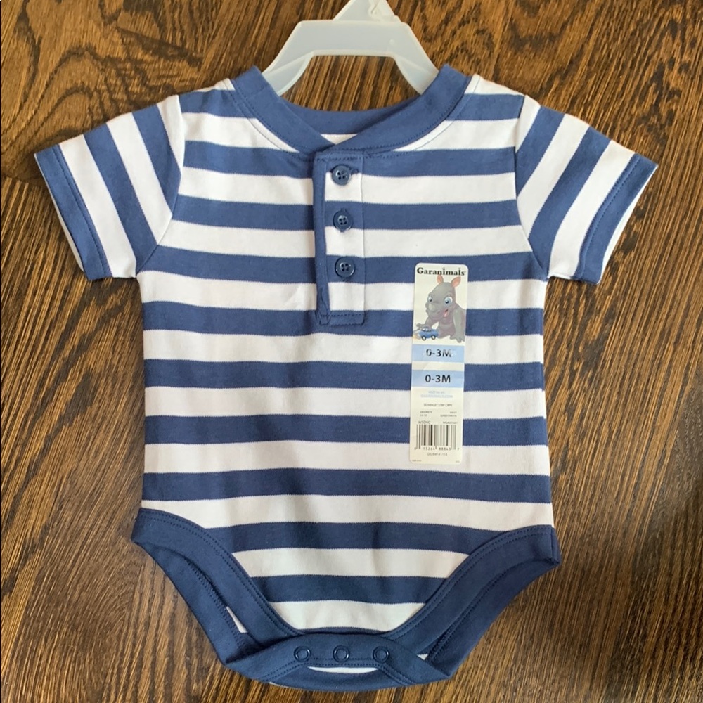 NWT Blue Striped Nautical Bodysuit with Henley Neckline - 0-3mo